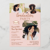 Invitation En Aluminium Pinceau rose vif moderne 3 photos graduation (Recto)