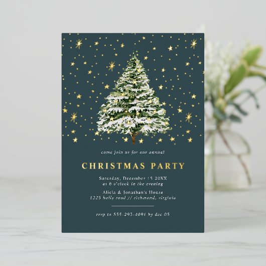 Invitation En Aluminium Pine vert Turquoise | Festive Noël Party Gold (Debout devant)