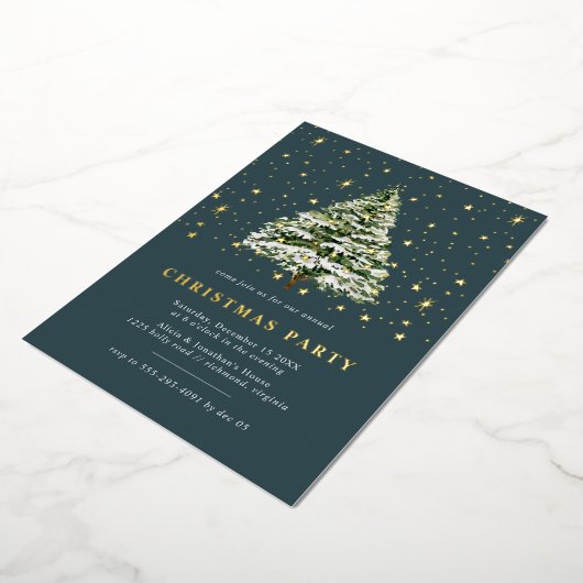 Invitation En Aluminium Pine vert Turquoise | Festive Noël Party Gold (Rotation)