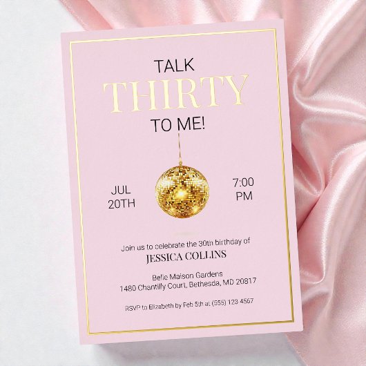 Invitation En Aluminium Pink and Gold Talk Trente à moi 30e anniversaire