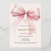 Invitation En Aluminium Pink bow crème fille Confirmation (Recto)