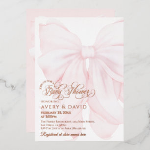Invitation En Aluminium Pink Bow moderne Élégant Baby shower fille