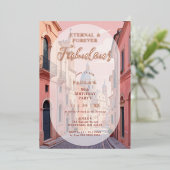 Invitation En Aluminium Pink Charming Ancient Cityscape Oval Translucent  (Debout devant)