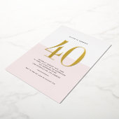 Invitation En Aluminium Pink et blanc moderne 40e anniversaire Gold Foil (Rotation)