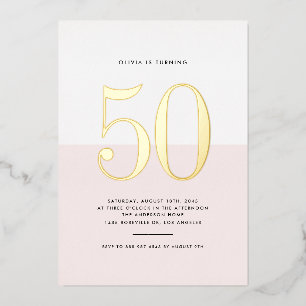 Invitation En Aluminium Pink et blanc moderne 50e anniversaire Gold Foil
