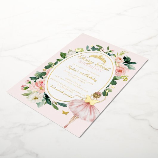 Invitation En Aluminium Pink Fairy Premier Anniversaire Or (Rotation)