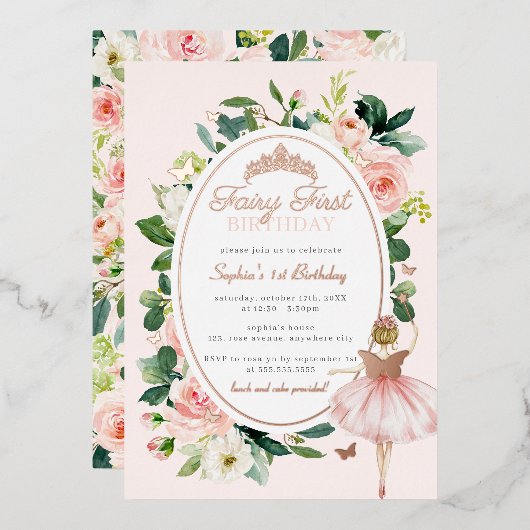 Invitation En Aluminium Pink Fairy Premier Anniversaire Rose Gold (Recto/Verso)