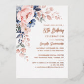 Invitation En Aluminium Pink Floral Script 80e fête d'anniversaire (Recto)