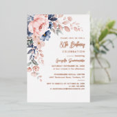 Invitation En Aluminium Pink Floral Script 80e fête d'anniversaire (Debout devant)