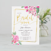 Invitation En Aluminium Pink floral vert or script nuptiale douche (Debout devant)