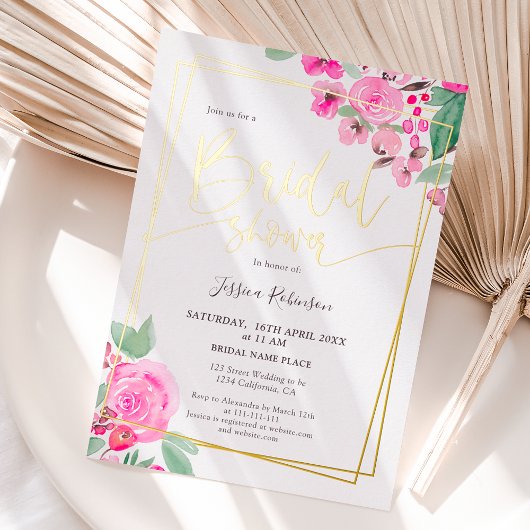 Invitation En Aluminium Pink floral vert or script nuptiale douche