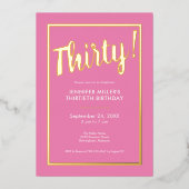 Invitation En Aluminium Pink & Gold Foil moderne 30e anniversaire (Recto)
