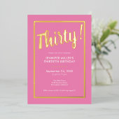 Invitation En Aluminium Pink & Gold Foil moderne 30e anniversaire (Debout devant)