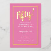 Invitation En Aluminium Pink & Gold Foil moderne 50e anniversaire (Recto)