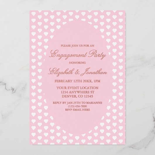 Invitation En Aluminium Pink Hearts Engagement Party (Recto)