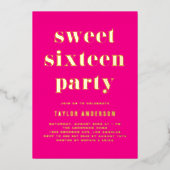 Invitation En Aluminium Pink Retro Bold Typographie Sweet 16 Anniversaire (Recto)