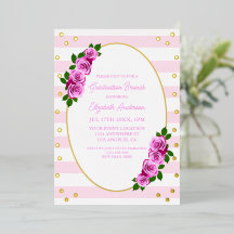 Pink Roses Striped Graduation Brunch