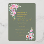 Invitation En Aluminium Pink Roses Warm Eucalyptus Green (Recto)