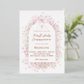Invitation En Aluminium pink white flowers First Communion (Debout devant)