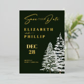 Invitation En Aluminium Pins Arbres Noël Hiver Vert Économisez La Date (Debout devant)