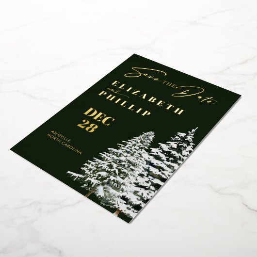 Invitation En Aluminium Pins Arbres Noël Hiver Vert Économisez La Date (Rotation)