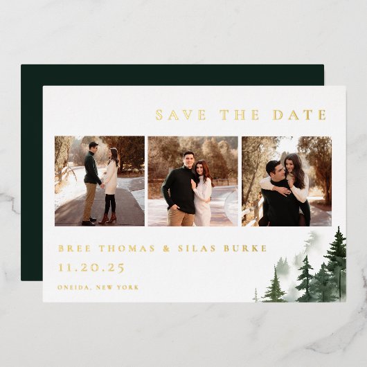 Invitation En Aluminium Pins De Forêt Sauvage Photo Enregistrer La Date (Recto/Verso)