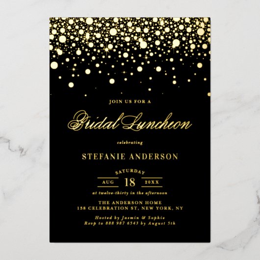 Invitation En Aluminium Pique-nique Noir et Or Confetti Dots Bridal (Recto)