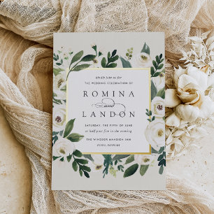 Invitation En Aluminium Pivoine blanche Cadre floral carré pour mariage