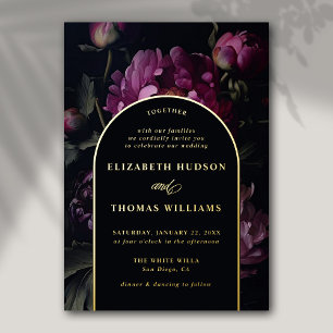 Invitation En Aluminium Pivoine Lunatique Vintage Boho Or Élégant Mariage
