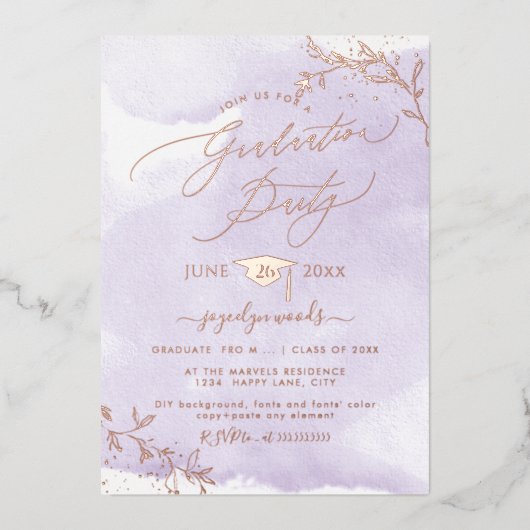 Invitation En Aluminium PixDezines Delicate Rose Gold Foliage Graduation F (Recto)