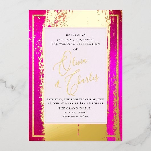 Invitation En Aluminium PixDezines Double Bonheur Hot rose n Real (Recto)