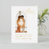 Invitation En Aluminium PixDezines Économisez notre Date Luxe Calligraphie (Debout devant)