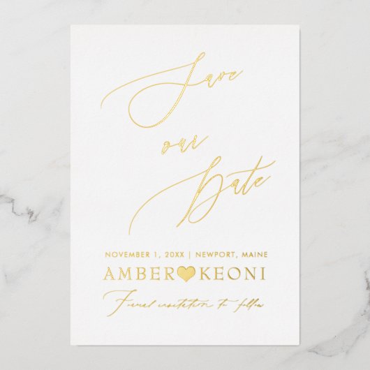 Invitation En Aluminium PixDezines Économisez notre Date Luxe Calligraphie (Recto)