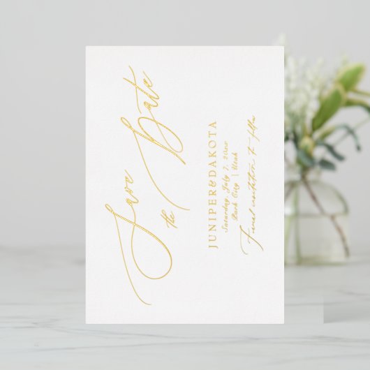 Invitation En Aluminium PixDezines Elegant Luxe Calligraphie Enregistrer l (Debout devant)