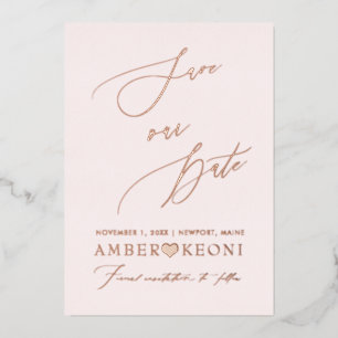 Invitation En Aluminium PixDezines Enregistrer Date Luxe Calligraphie Rose