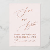 Invitation En Aluminium PixDezines Enregistrer Date Luxe Calligraphie Rose (Recto)