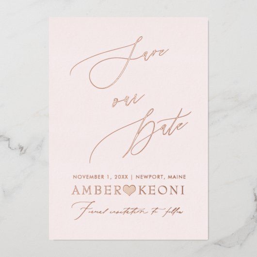 Invitation En Aluminium PixDezines Enregistrer Date Luxe Calligraphie Rose (Recto)