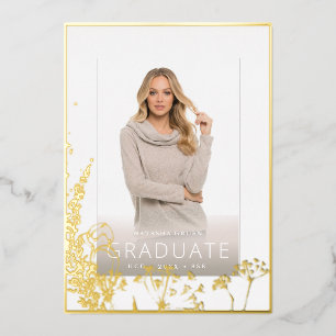 Invitation En Aluminium PixDezines Graduation Herbaceous Real Gold
