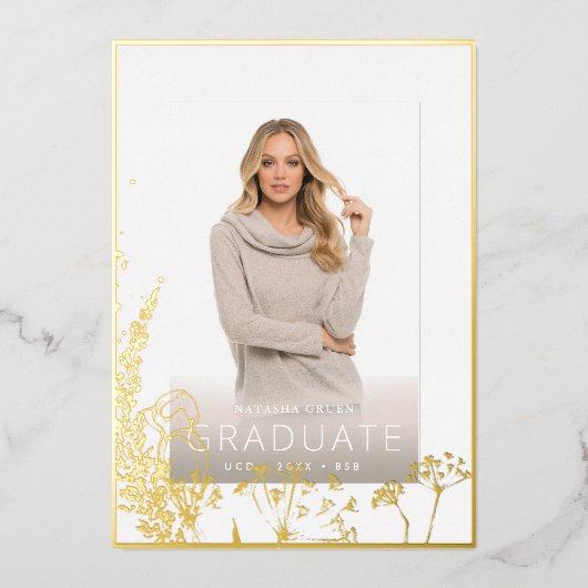 Invitation En Aluminium PixDezines Graduation Herbaceous Real Gold (Recto)