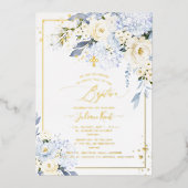 Invitation En Aluminium PixDezines H2 Blue Hydrangeas Crème Roses Baptême (Recto)