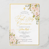 Invitation En Aluminium PixDezines H2 Blush Roses première sainte communio (Recto)
