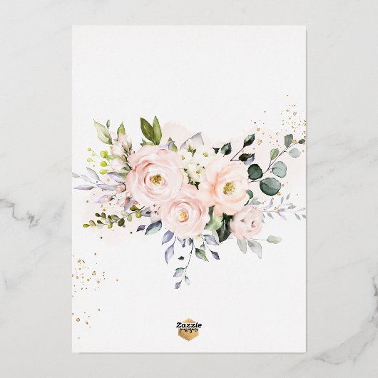 Invitation En Aluminium PixDezines H2 Blush Roses première sainte communio (Verso)