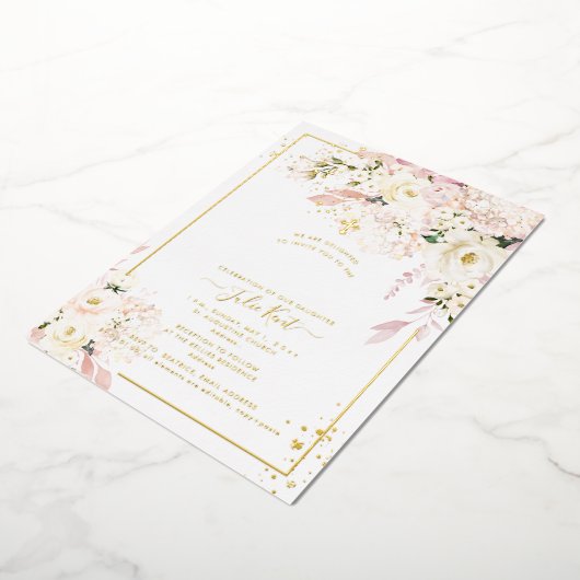 Invitation En Aluminium PixDezines H2 Hydrangeas Blush Rose Baptême (Rotation)