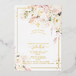 Invitation En Aluminium PixDezines H2 Hydrangeas Roses Fleurs Rouges Baptê