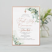 Invitation En Aluminium PixDezines H2 Première communion rustique Eucalypt (Debout devant)