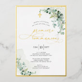 Invitation En Aluminium PixDezines H2 Rustique Eucalyptus Première Communi (Recto)