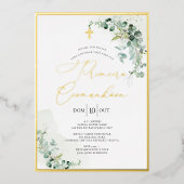 Invitation En Aluminium PixDezines H2 Rustique Eucalyptus Primeira Comunhã (Recto)