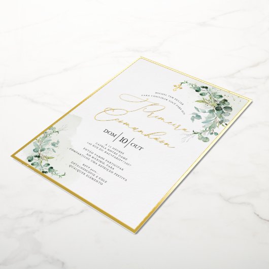 Invitation En Aluminium PixDezines H2 Rustique Eucalyptus Primeira Comunhã (Rotation)