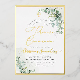 Invitation En Aluminium PixDezines H2 Rustique Eucalyptus Primera Communio