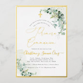 Invitation En Aluminium PixDezines H2 Rustique Eucalyptus Primera Communio (Recto)